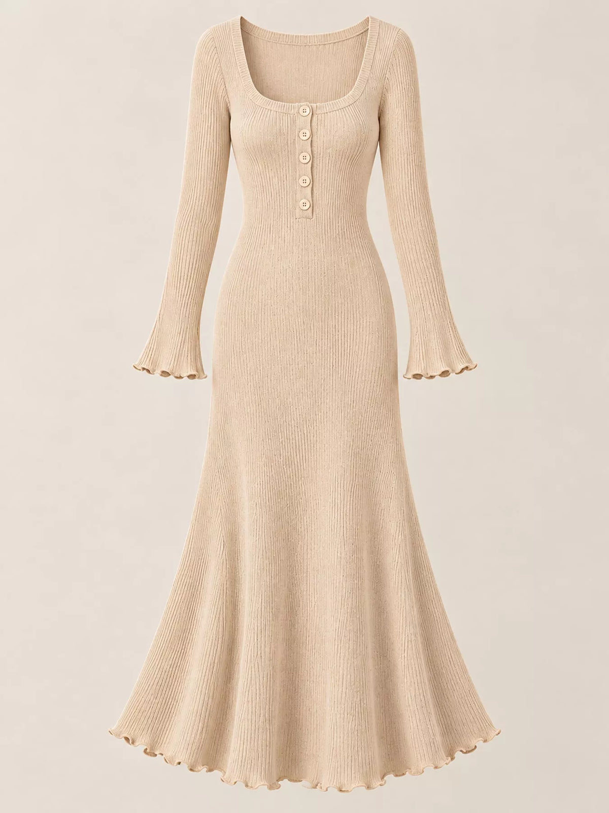 Ribbed maxi dress, beige flat lay