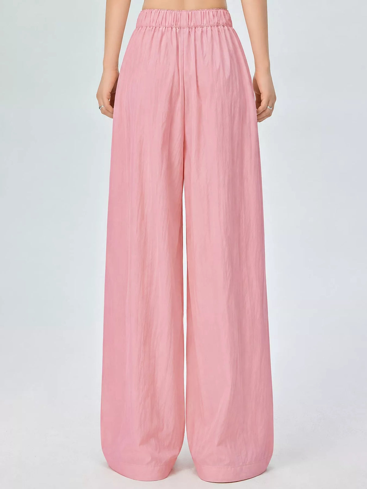 Women's High-Waisted Loose Fit Wide-Leg Casual Pants in pink — back view