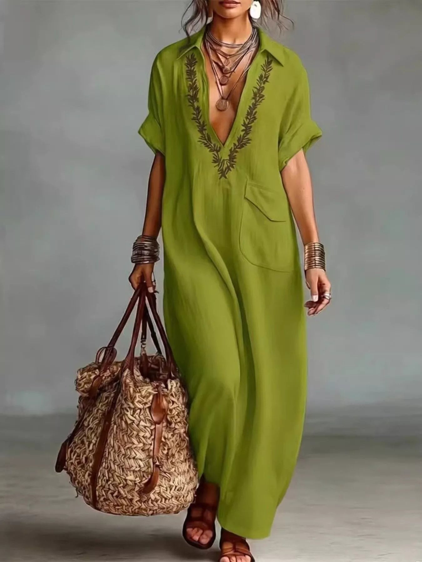 Trendsi Full Size Bohemian Embroidered Maxi Dress Plus Size - Dresses