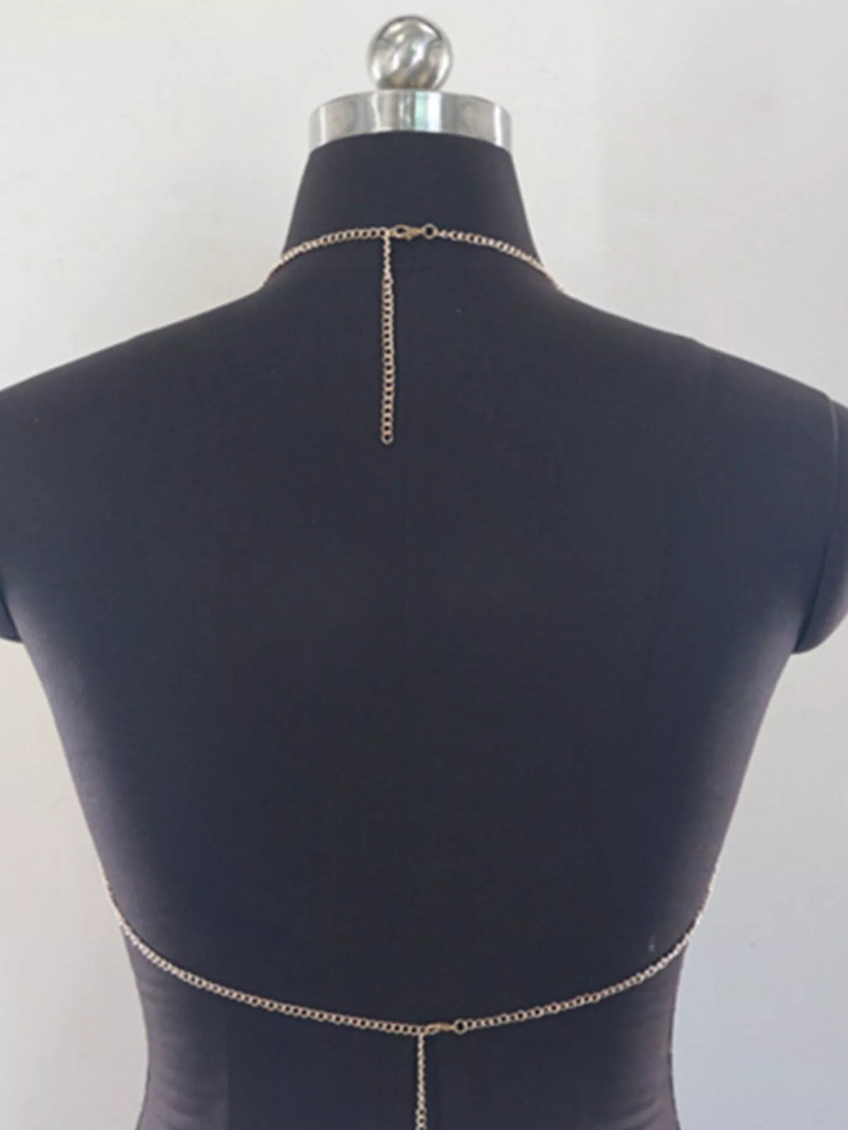 Gold metallic chainmail halter cami top, back view