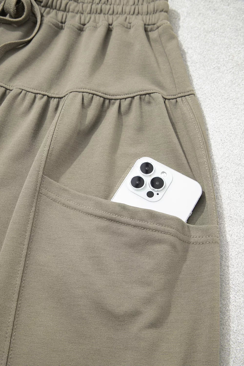 Drawstring Patch Pocket Jogger Pants in gray green, pocket detail