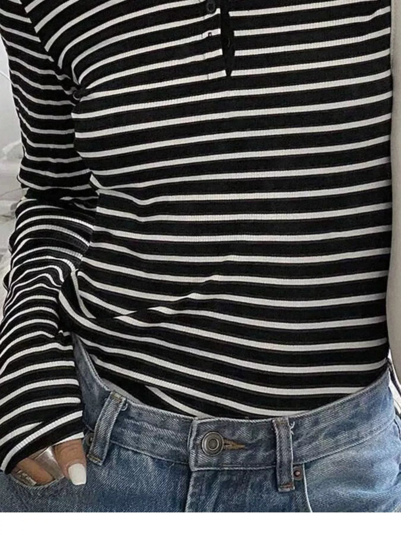 Trendsi Long Sleeve Striped Henley T-Shirt -
