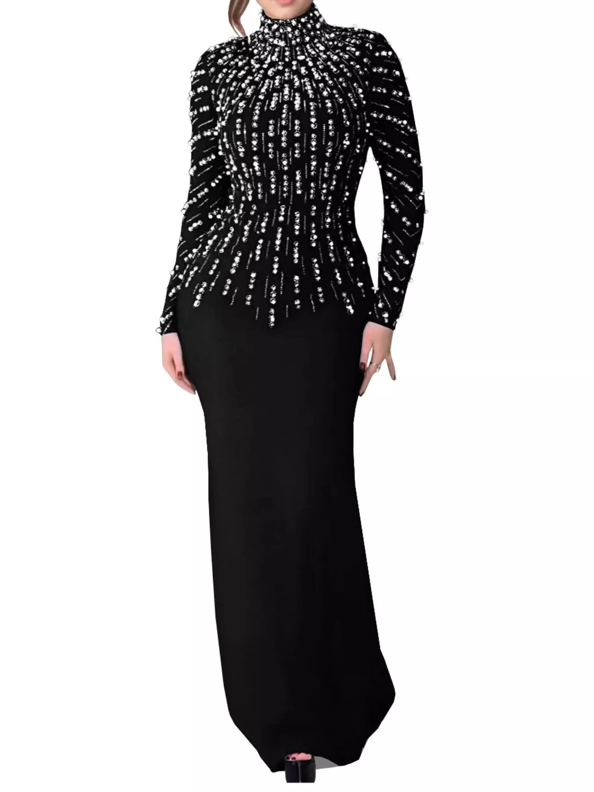 Trendsi Pearl Detail Mock Neck Maxi Dress -