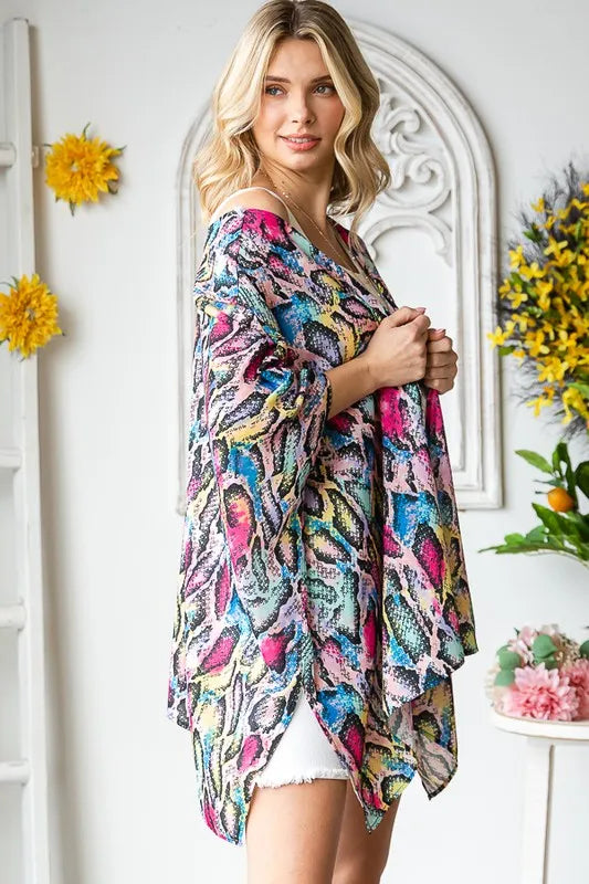 Trendsi Heimish Full Size Multi Color Snake Open Cardigan Plus Size -