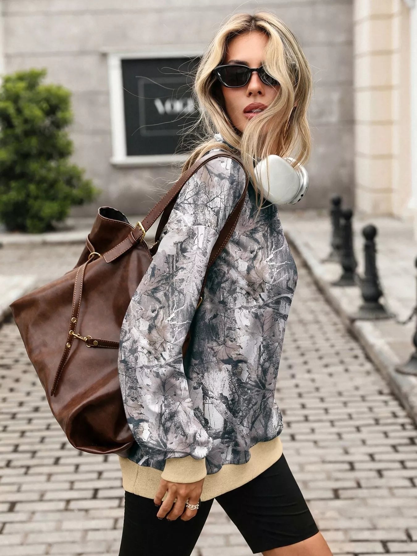 Camouflage-print mock-neck sweatshirt