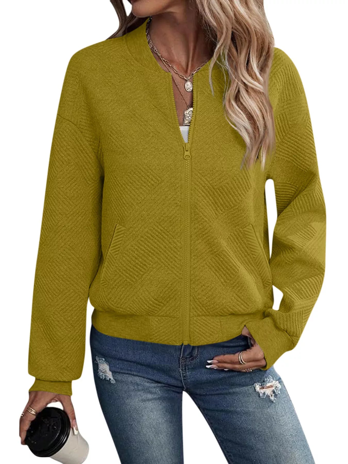 Trendsi Textured Knit Zip-Up Jacket -