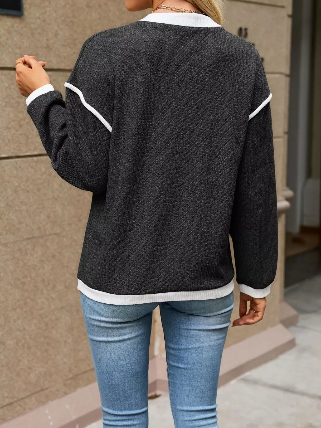 Trendsi Button Detail Dropped Shoulder T-Shirt -