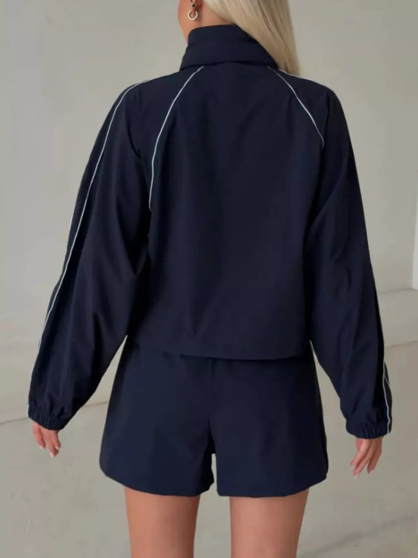 Trendsi Drawstring Zip-Up Jacket and Shorts Set -