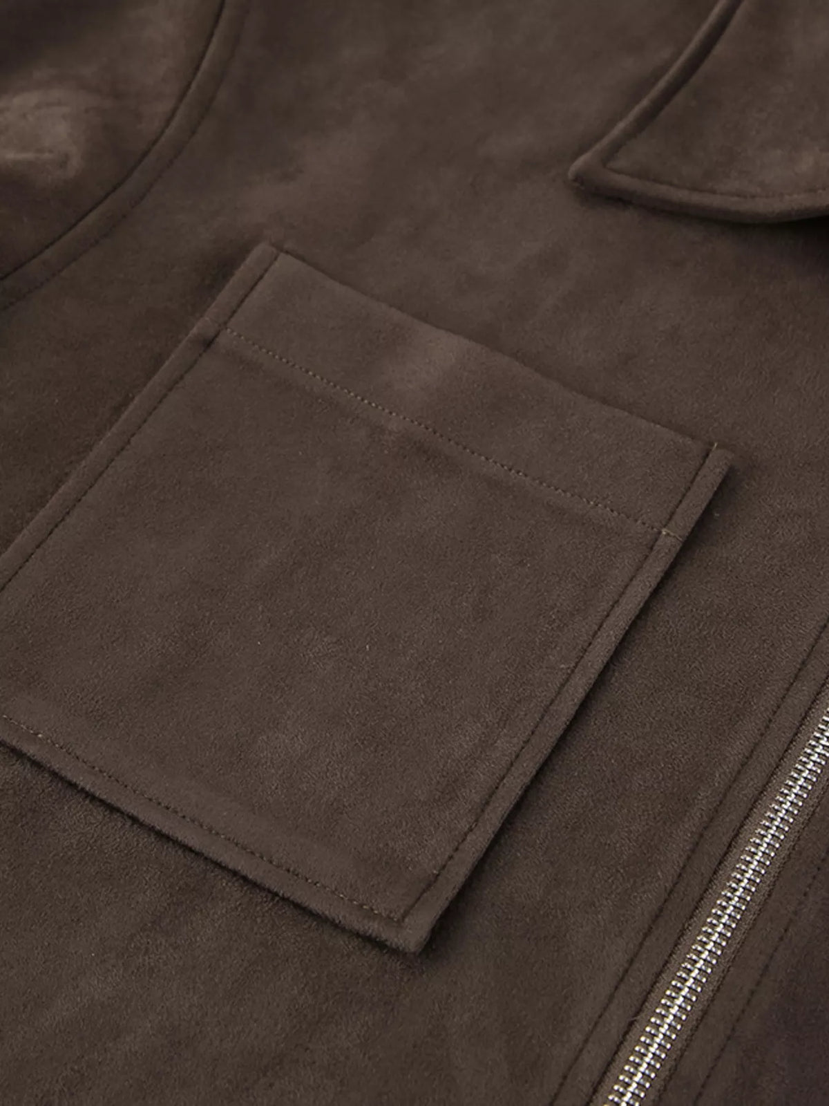 Faux Suede Utility Jacket with Front Pockets, pocket detail
