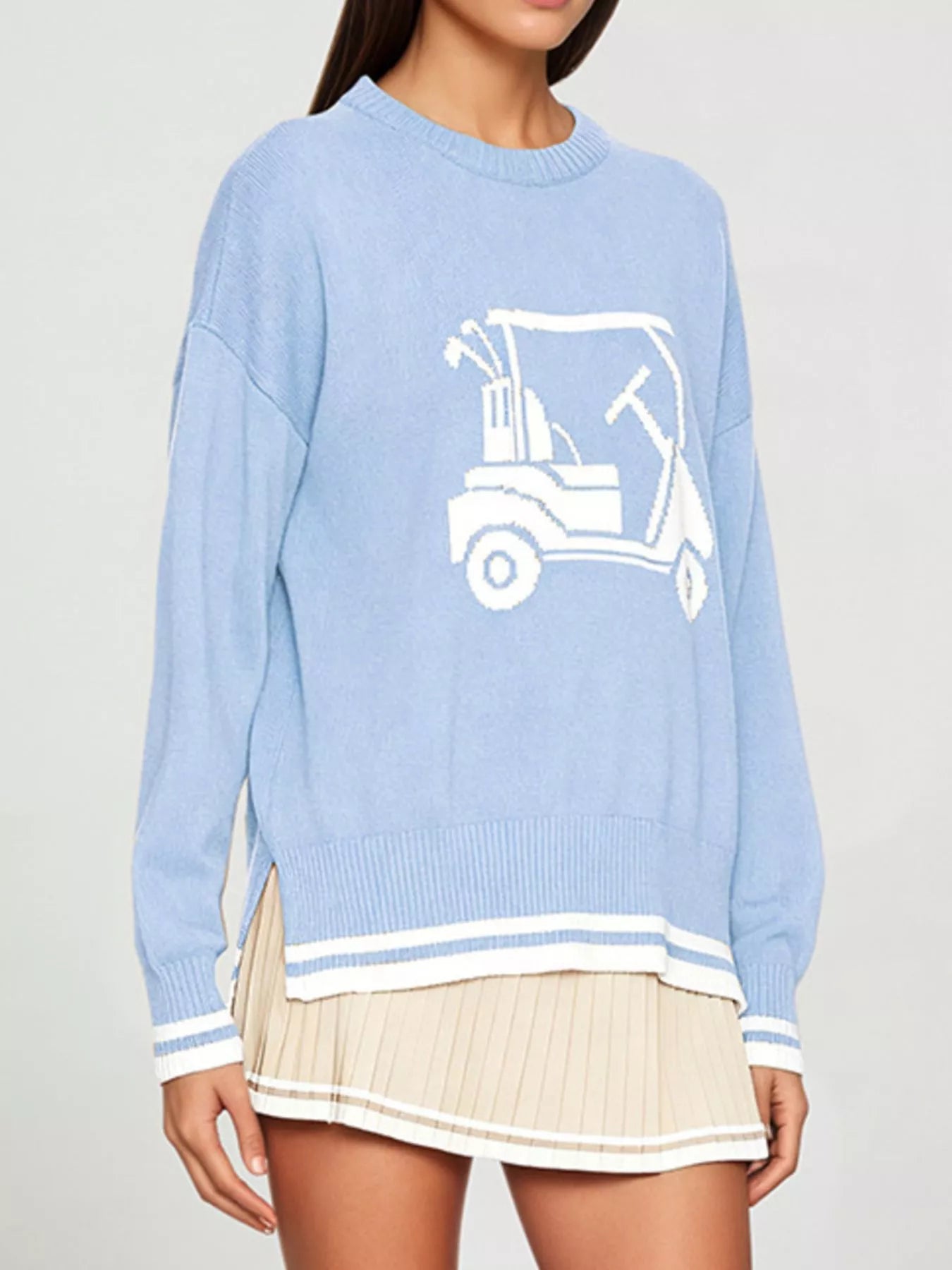 Trendsi Golf Cart Graphic Dropped Shoulder Sweater -
