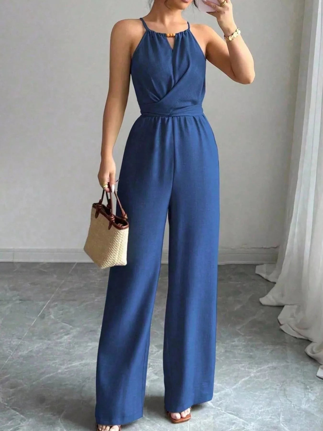 Trendsi Sleeveless Tie Waist Wide-Leg Jumpsuit -