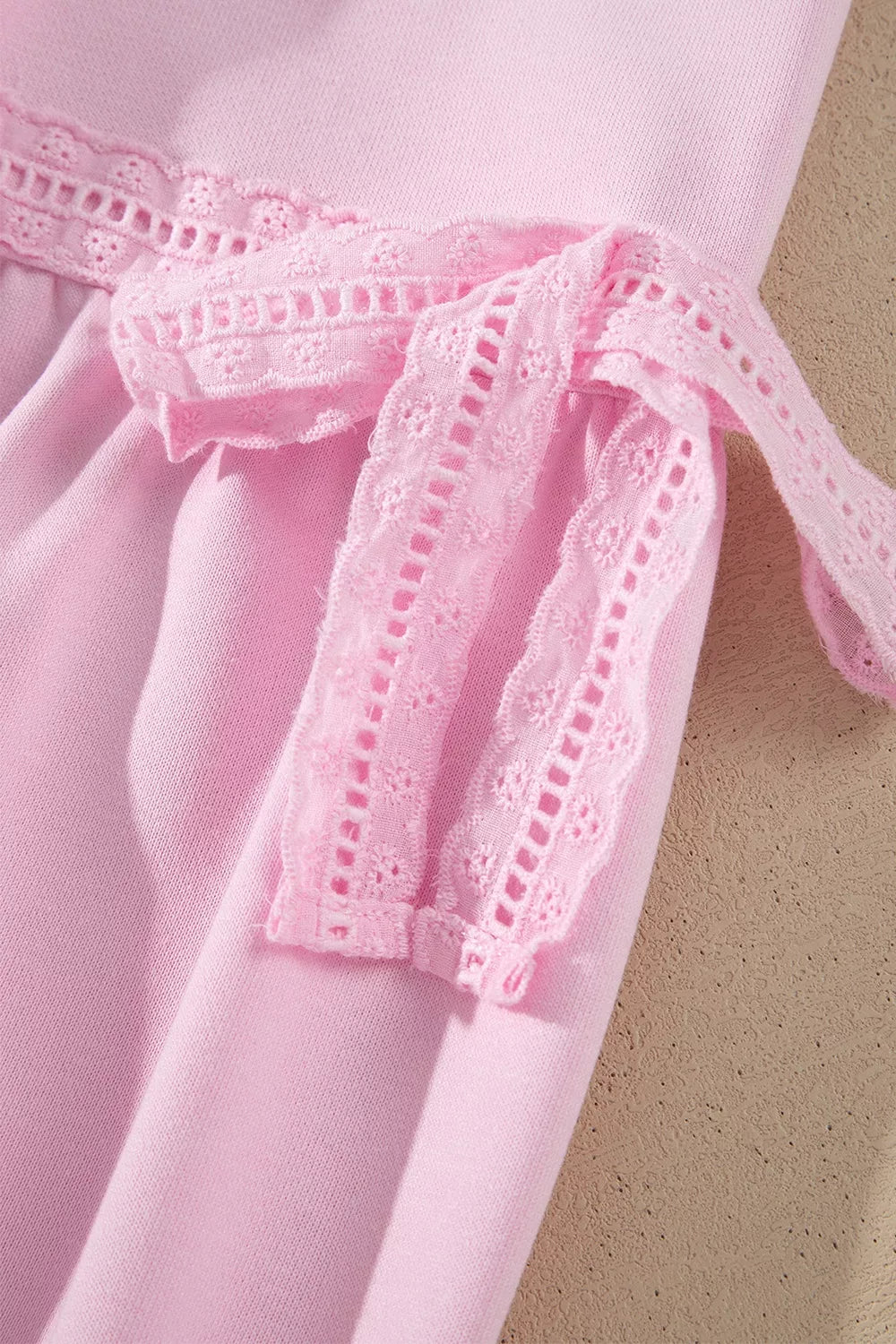 Lace-detail sweatshirt, lace sleeve bow detail