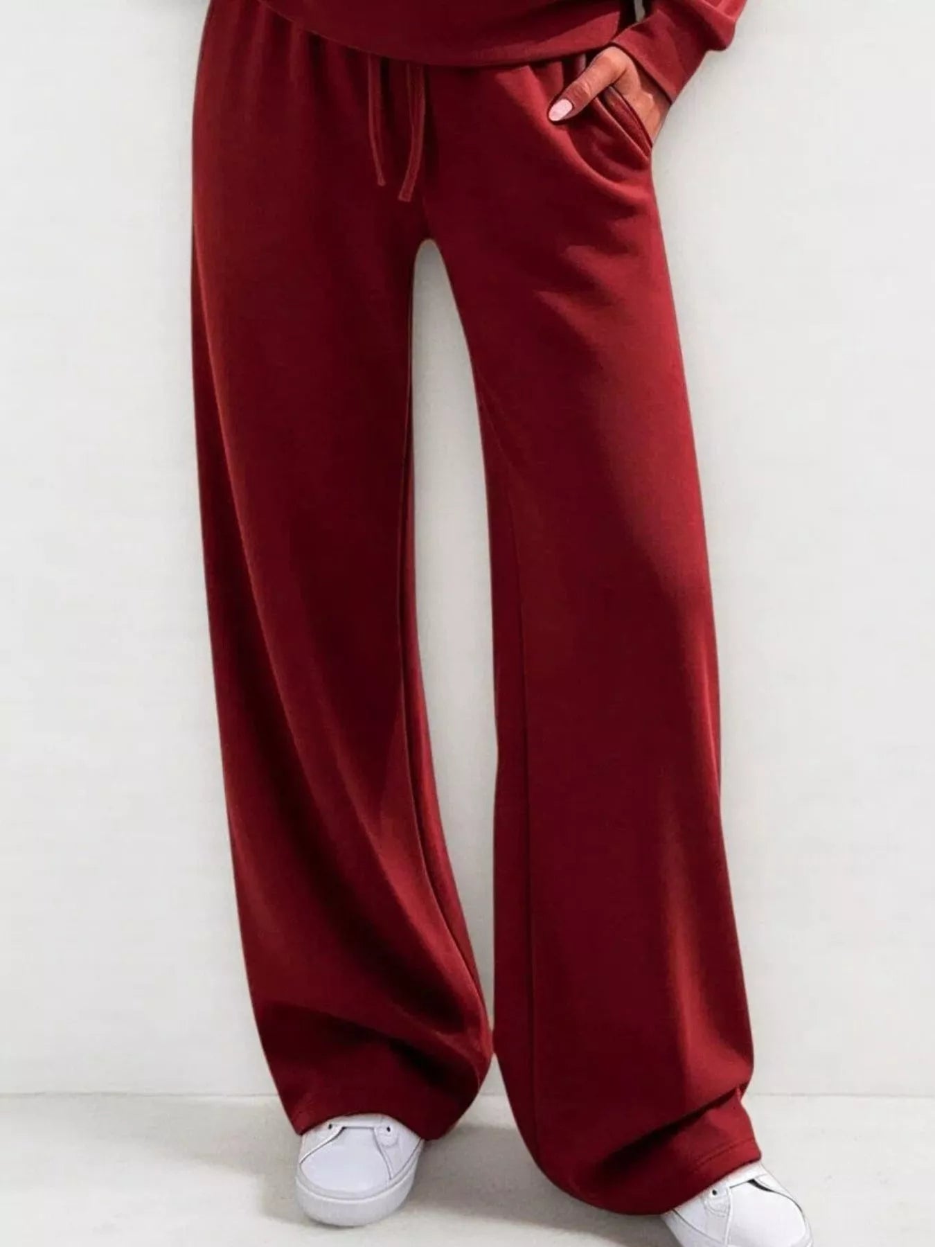 Button-detail dropped-shoulder top and pants set