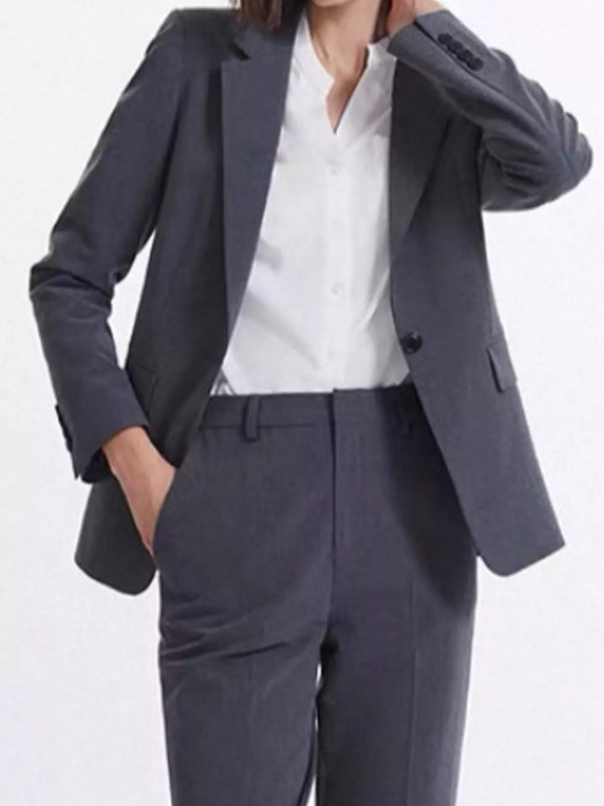 Single-Button Lapel Collar Blazer in gray