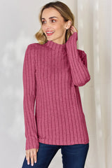 Trendsi Basic Bae Full Size Ribbed Mock Neck Long Sleeve T-Shirt -