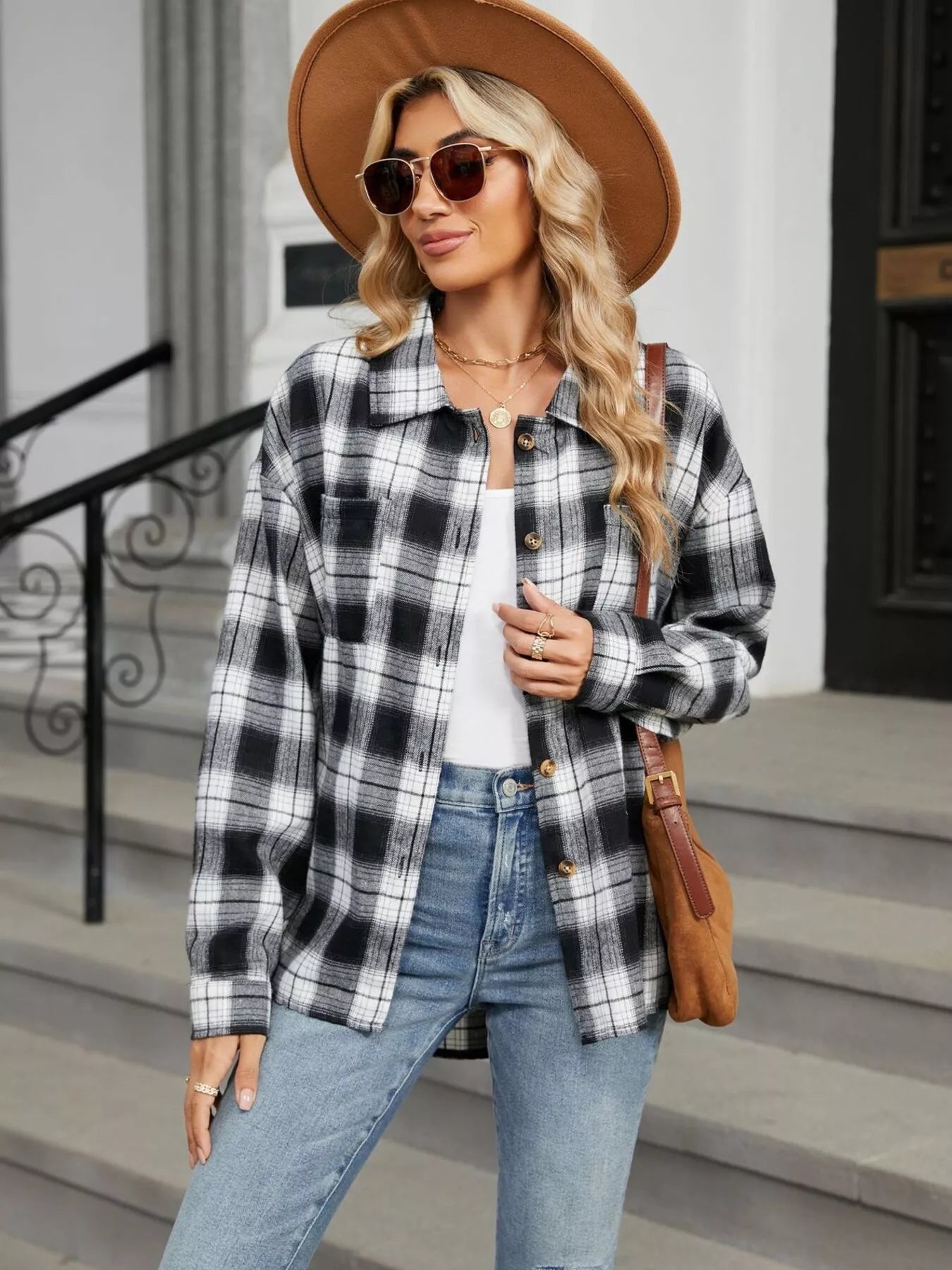 Trendsi Plaid Button Up Shirt -