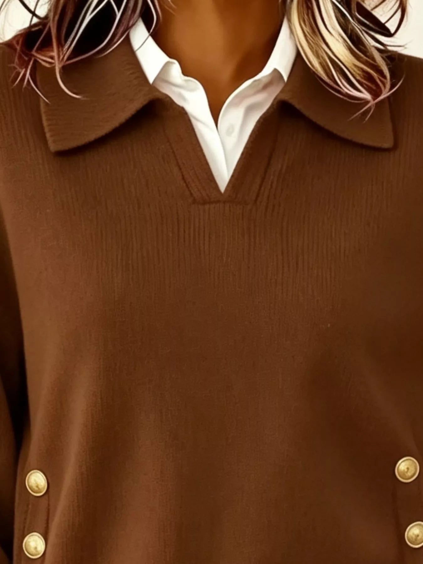 Trendsi Chic Collared Decor-Button Sweater -