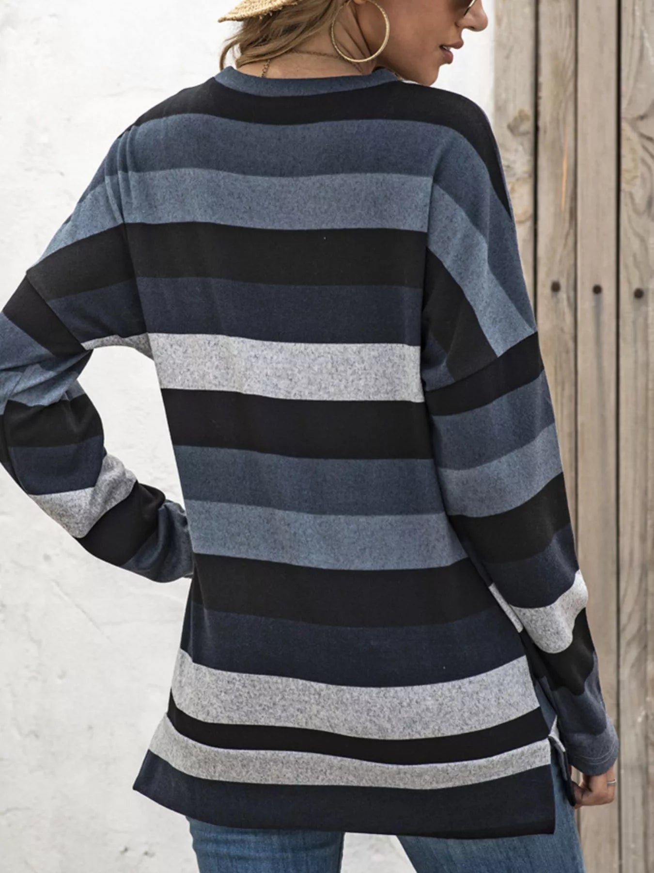 Trendsi Full Size Casual Striped Long Sleeve Crew Neck Top Plus Size -