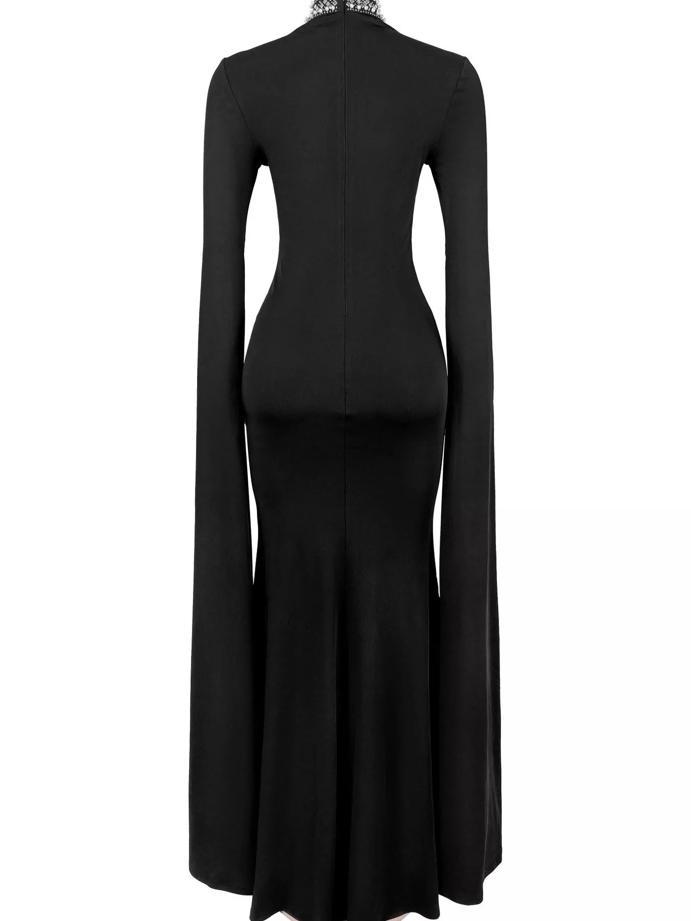 Trendsi Rhinestone Slit Flare Sleeve Cape Maxi Dress -