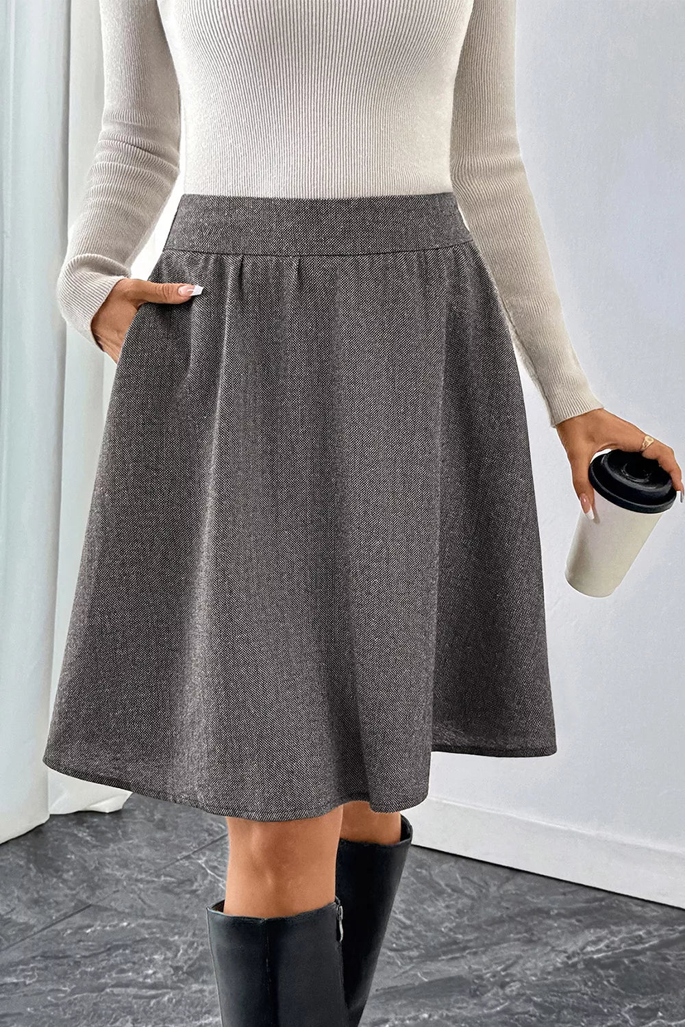 Trendsi A-Line Textured Skirt -