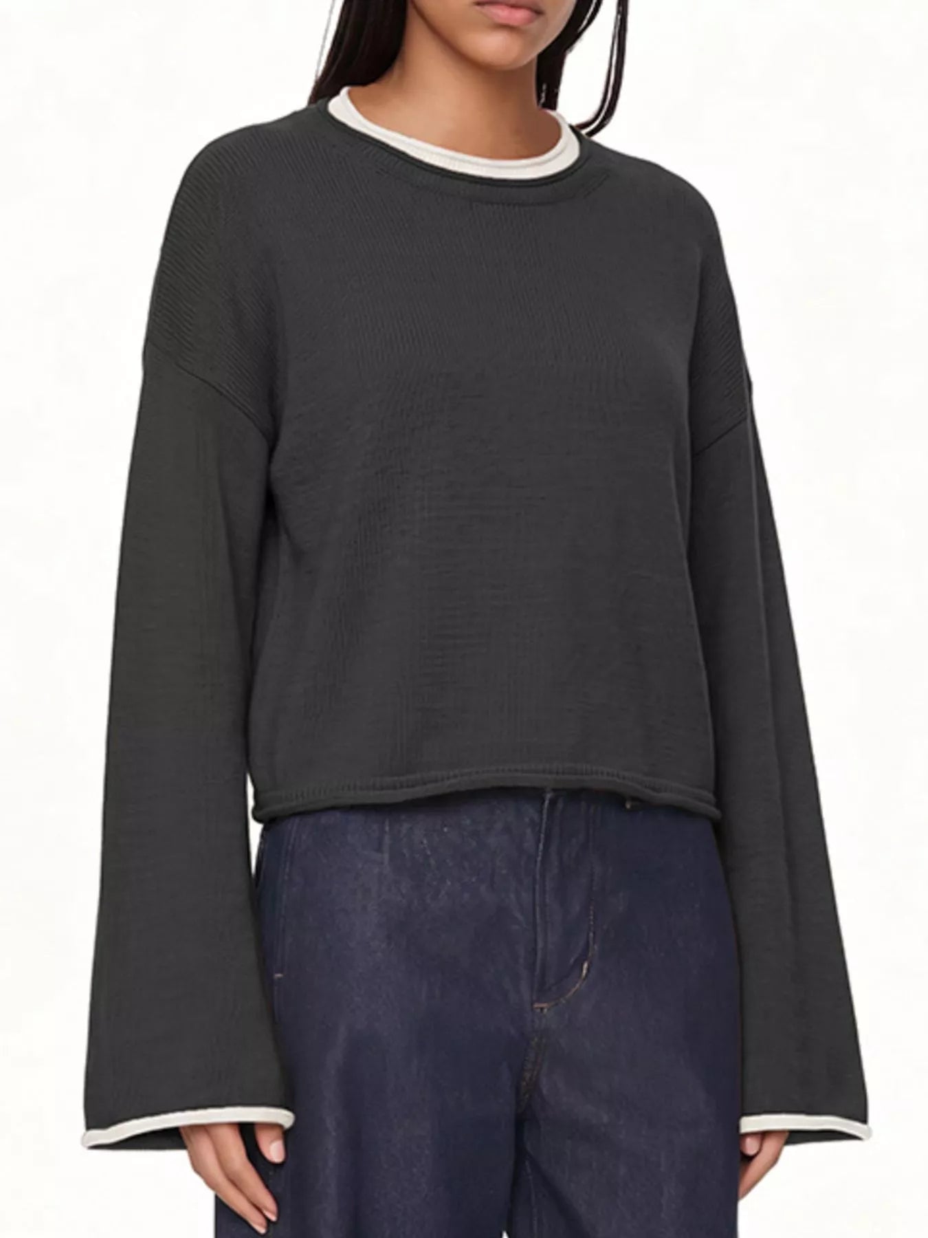 Trendsi Crew Neck Dropped Shoulder Sweater -