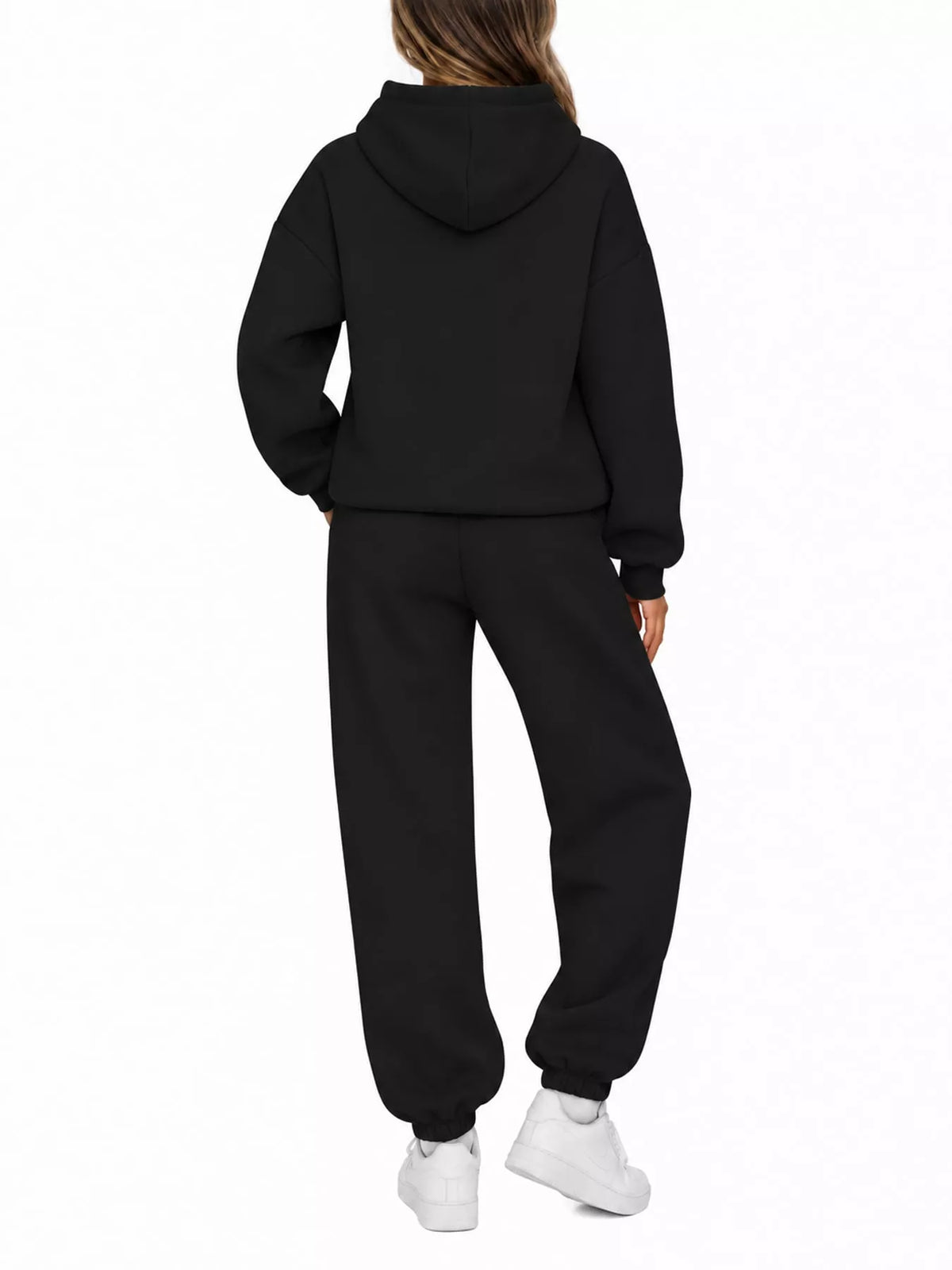 Drop Shoulder Hoodie and Jogger Sweatpants Set — back view