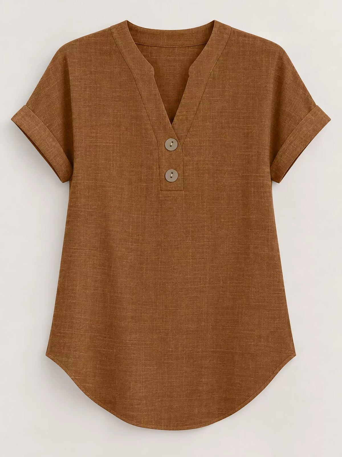 Brown button detail short sleeve blouse, front view