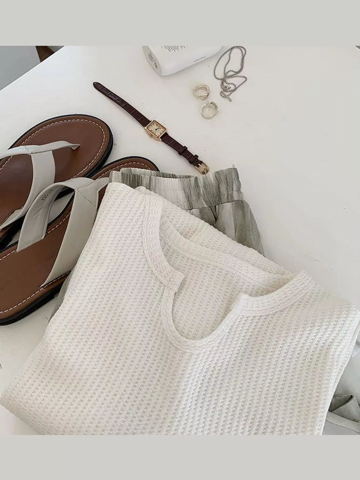 Split-Neck Waffle Knit Long Sleeve T-Shirt — garment front
