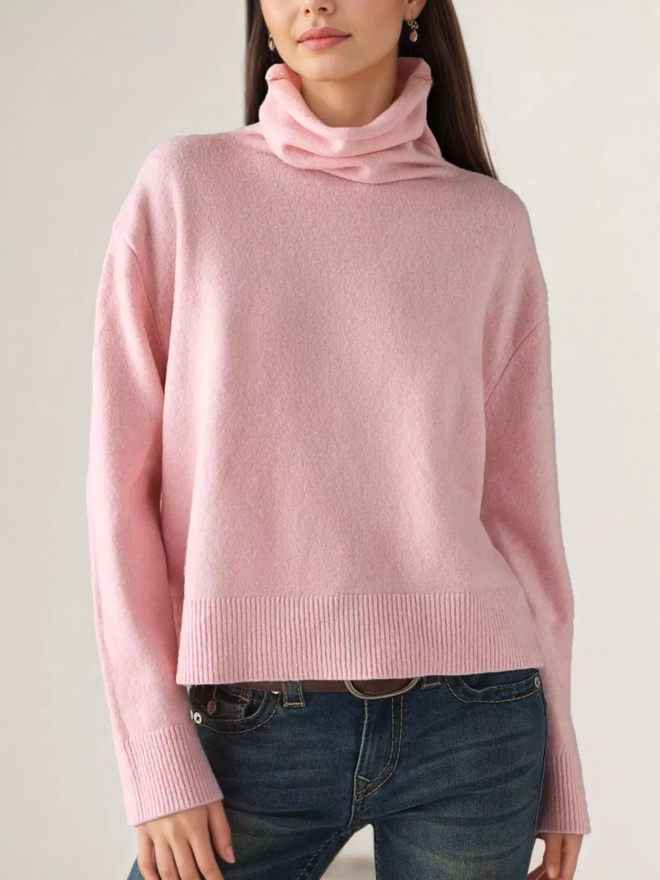 Trendsi Turtleneck Dropped Shoulder Sweater -