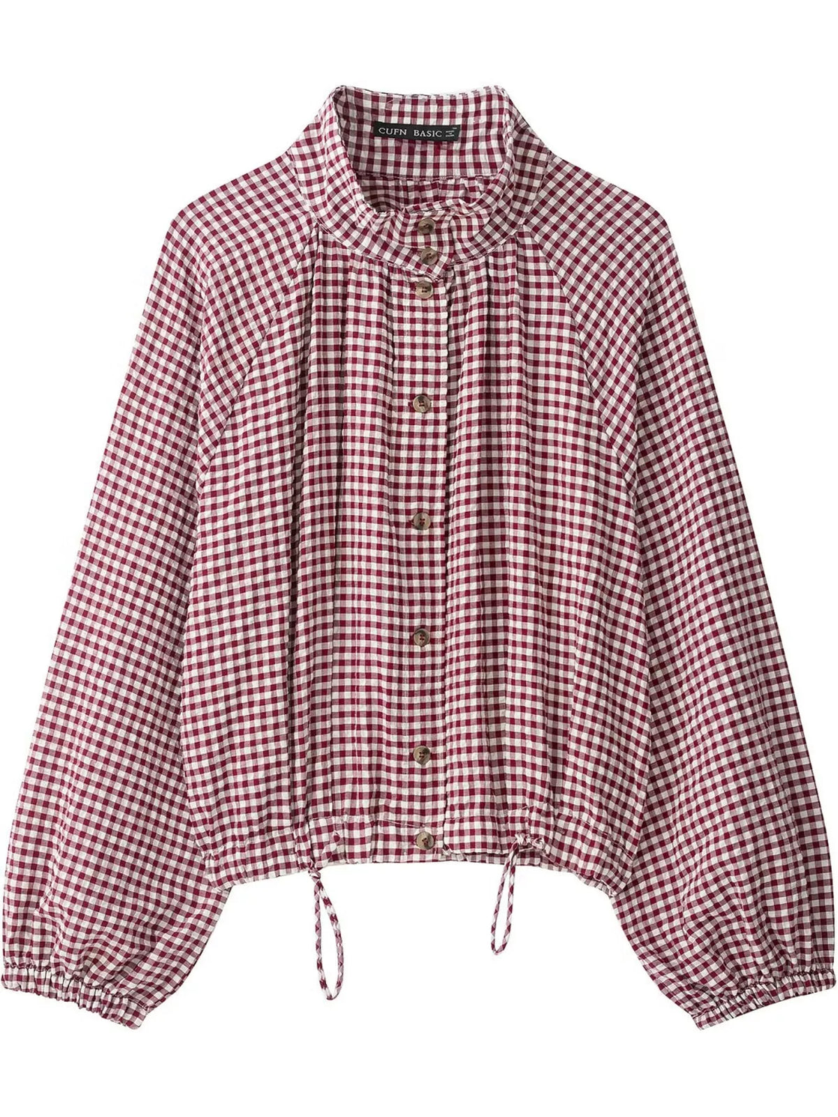 Gingham drawstring jacket, red gingham front