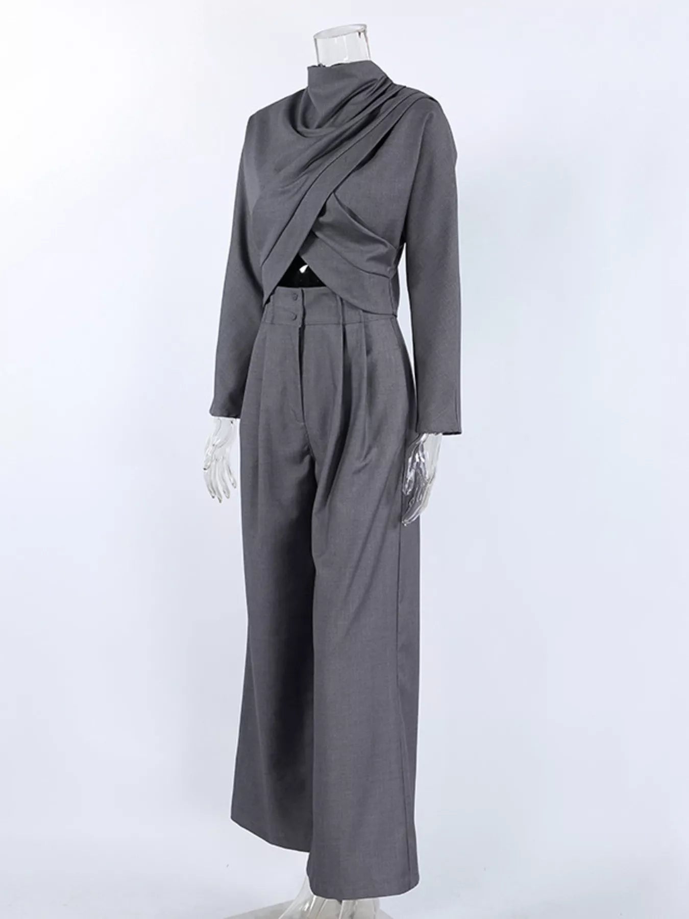 Trendsi Draped Crop Top and Wide-Leg Pants Set -
