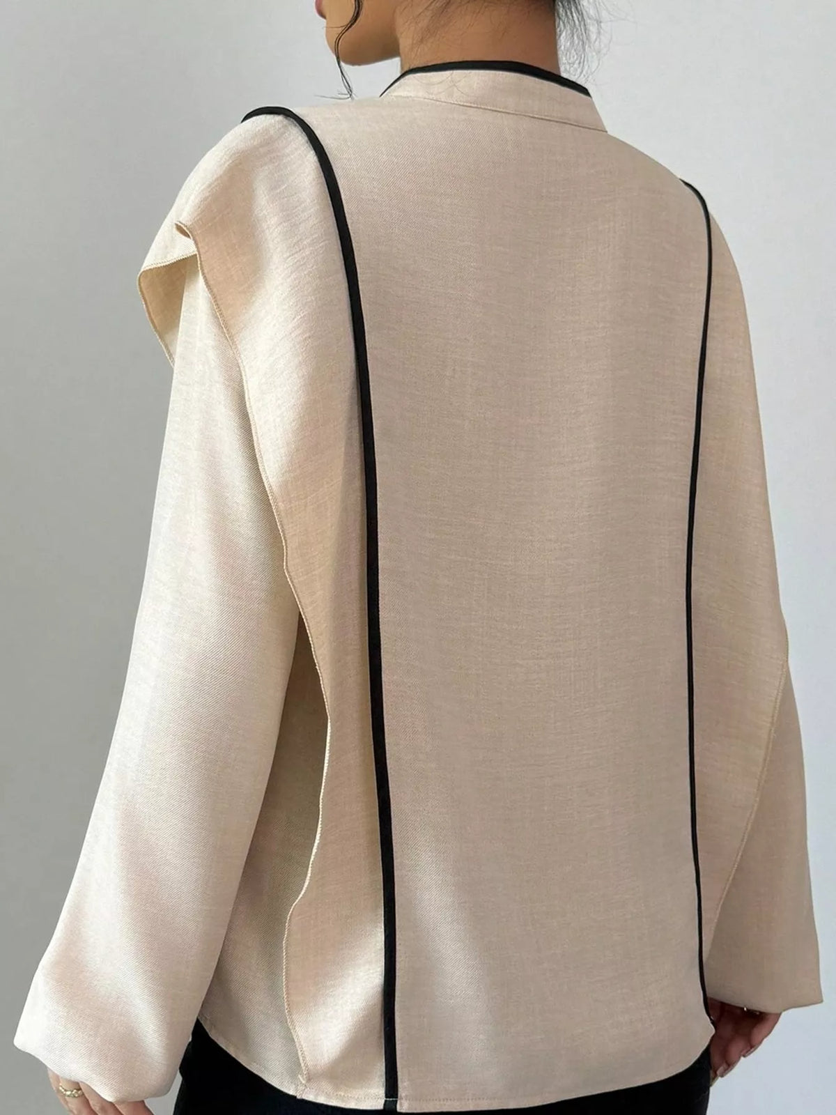 Cream chinese-style mandarin collar blouse, back view