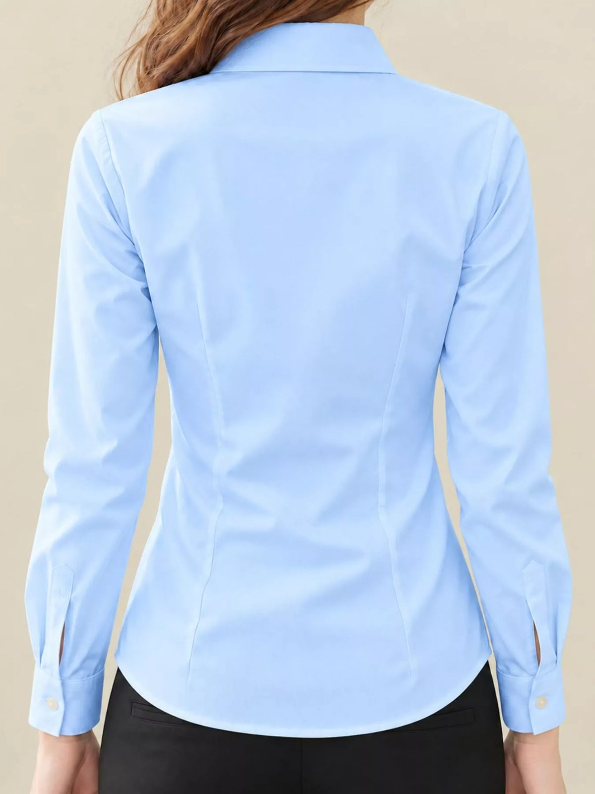Collared long sleeve shirt, back view