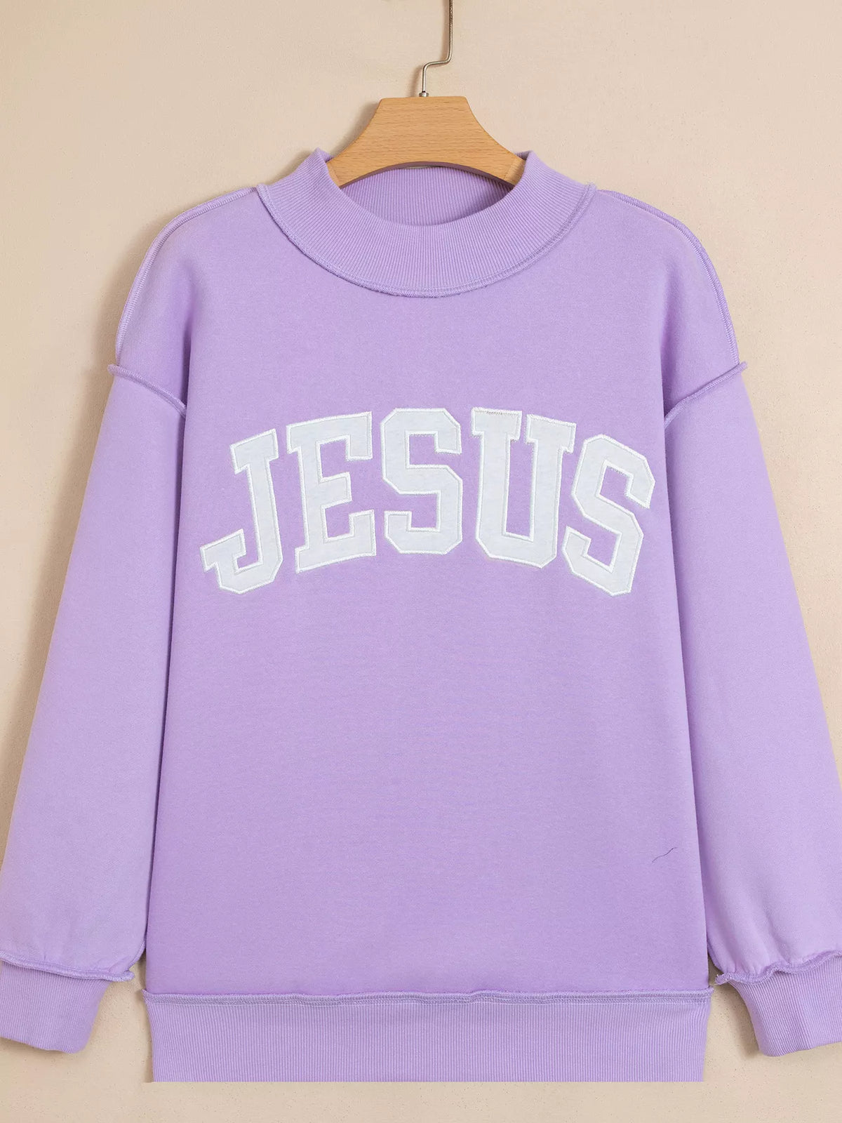 JESUS letter-patch sweatshirt, lilac hanging front