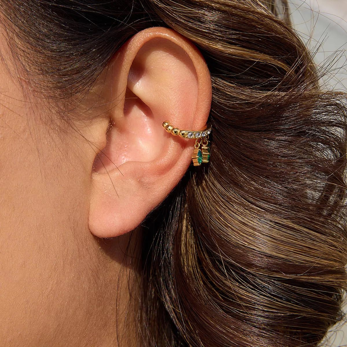 Zircon Beaded Ear Cuffs, shown worn