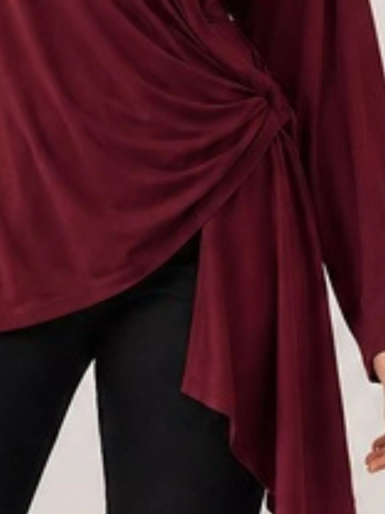 Trendsi Long Sleeve Wrap T-Shirt with Side Knot Detail -