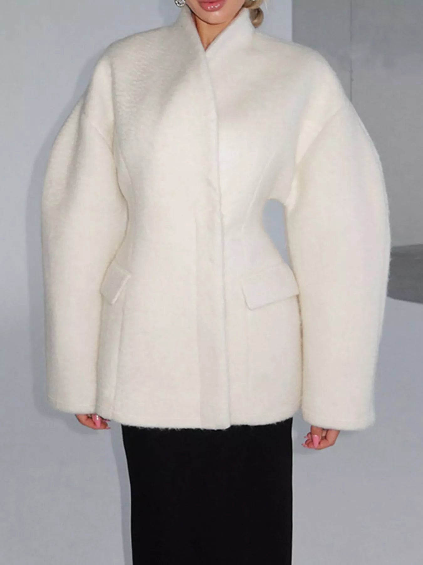 Trendsi Wool-Blend Leg-of-Mutton Sleeves Outerwear -