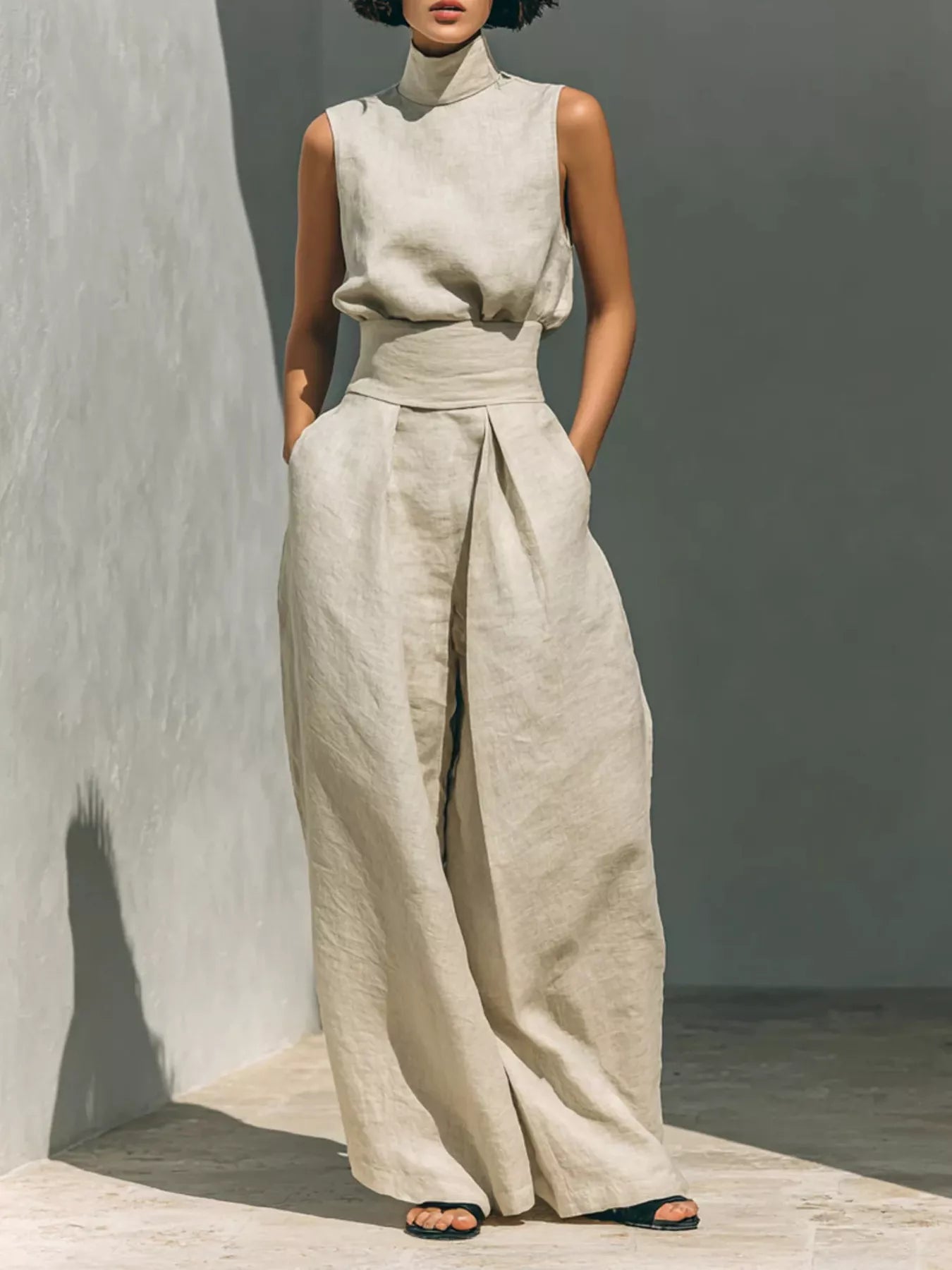 Trendsi Full Size Sleeveless Wide-Leg Jumpsuit with Smocked Waist Plus Size -