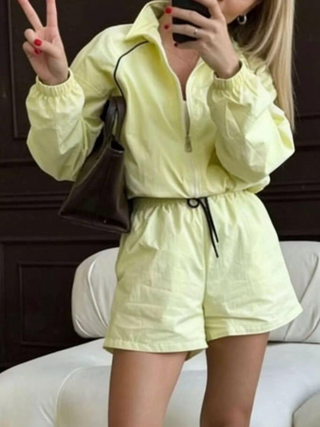 Trendsi Zip-Up Jacket and Shorts Two-Piece Set -