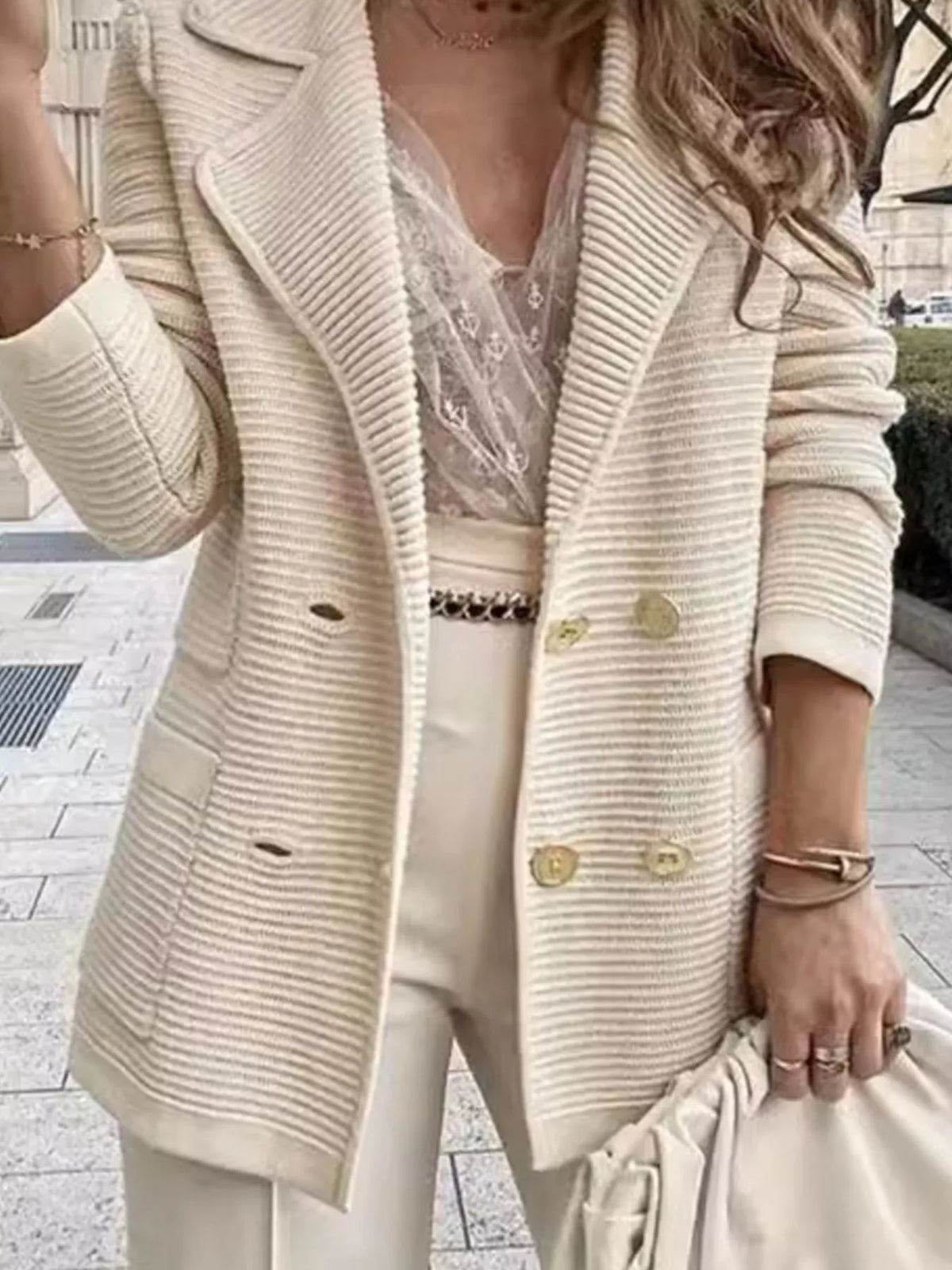 Trendsi Double-Breasted Textured Jacket -