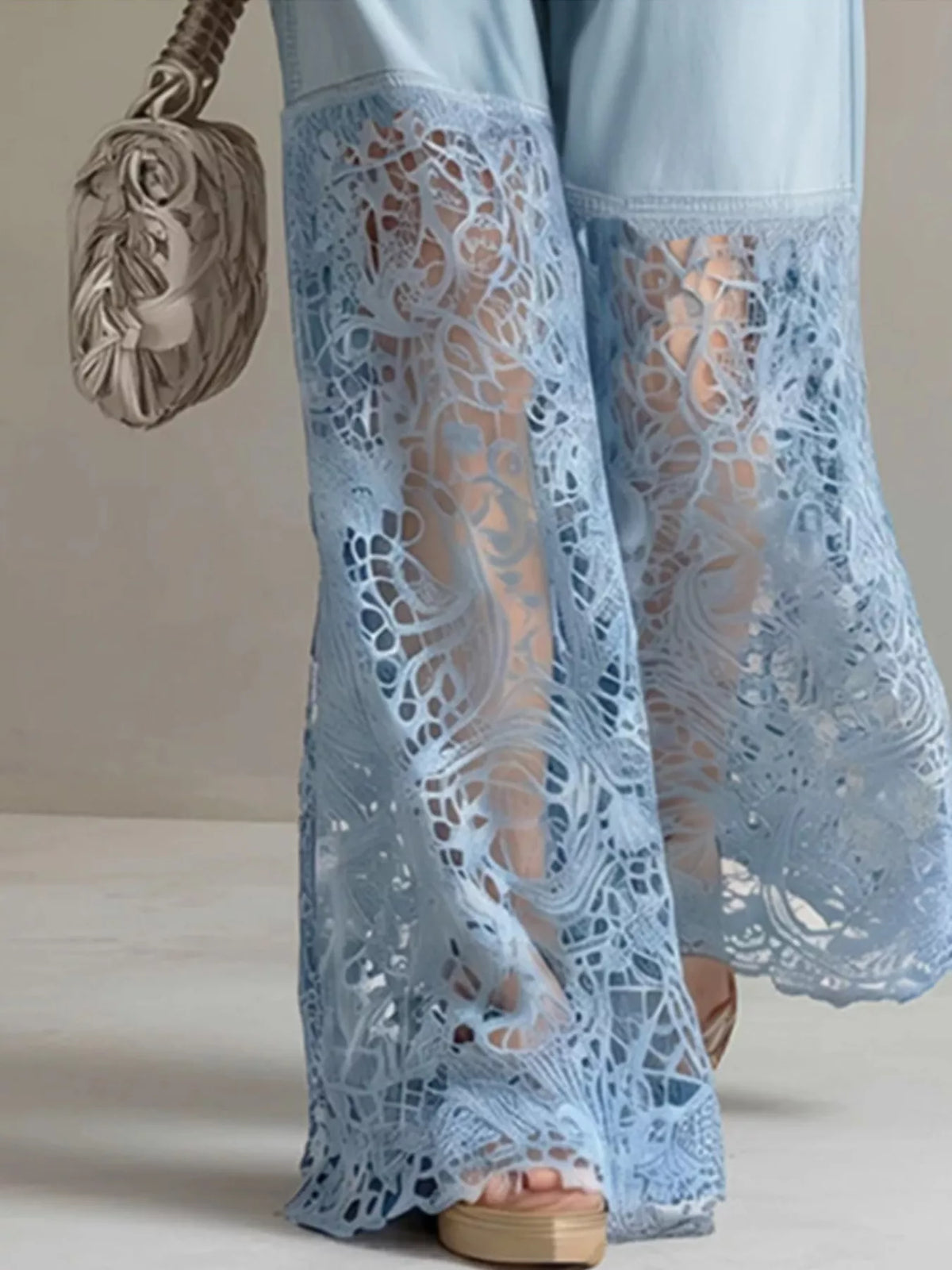 Trendsi Lace Patchwork Wide Leg Jeans -