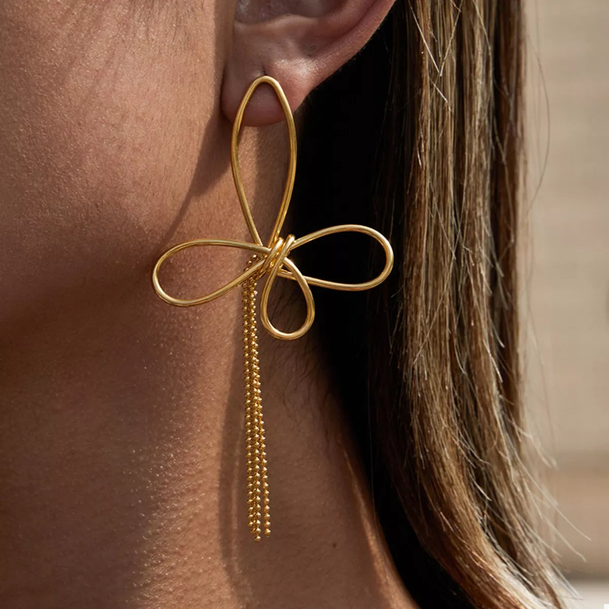 Trendsi 18K Gold-Plated Tassel Bow Earrings -