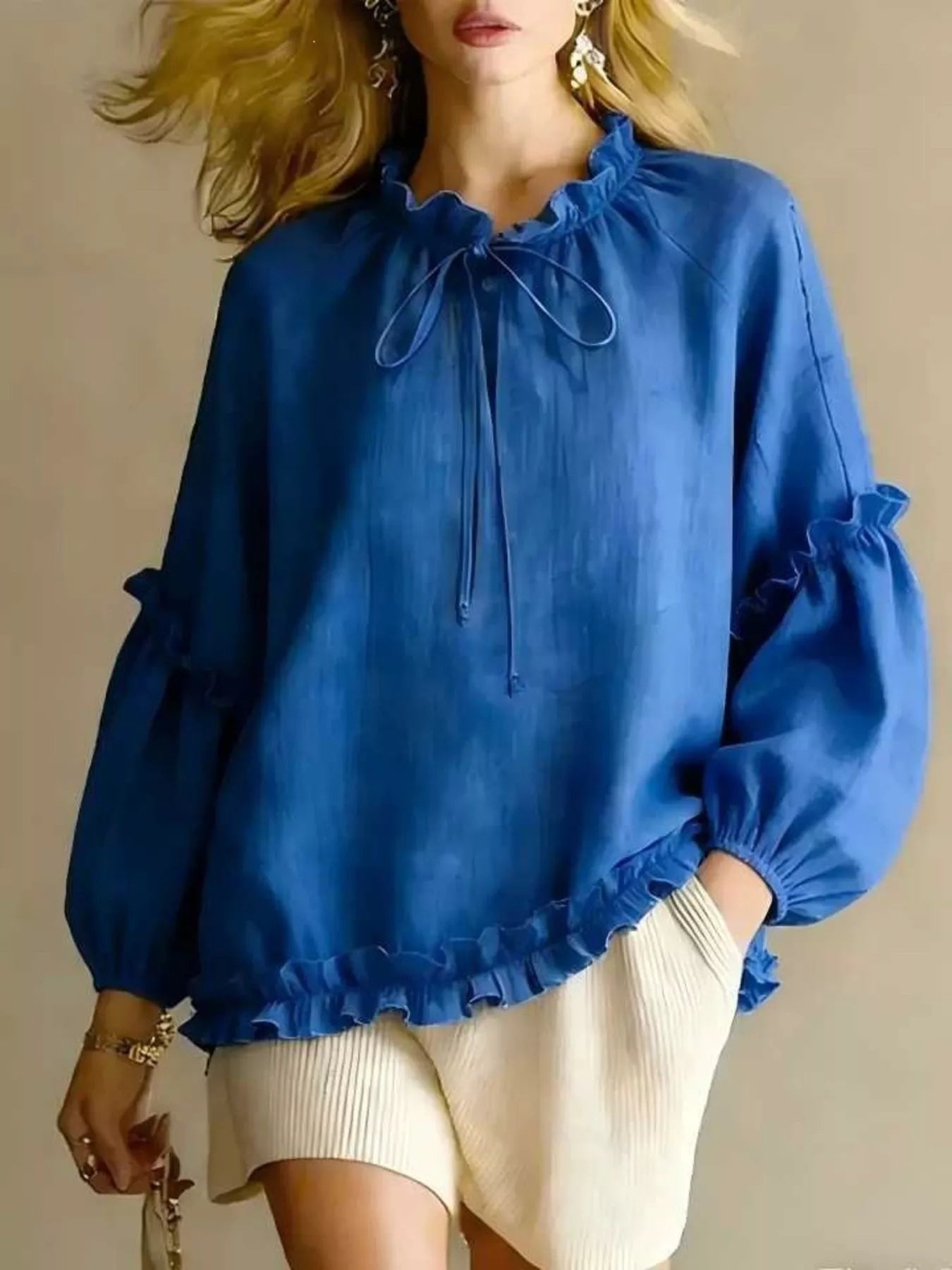 Trendsi Frill Balloon Sleeve Blouse -