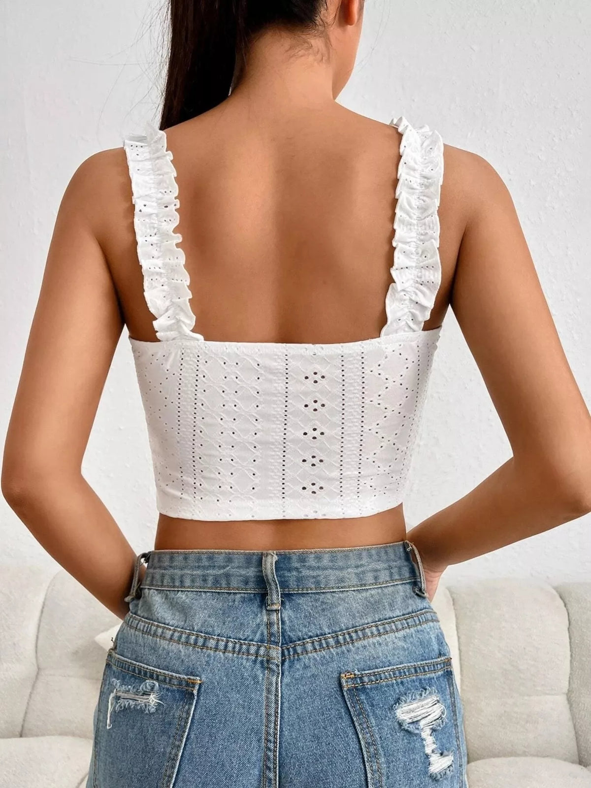 Eyelet tie-front tank, white back