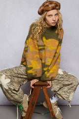 Trendsi POL Mock Neck Abstract Colorblock Pattern Sweater -
