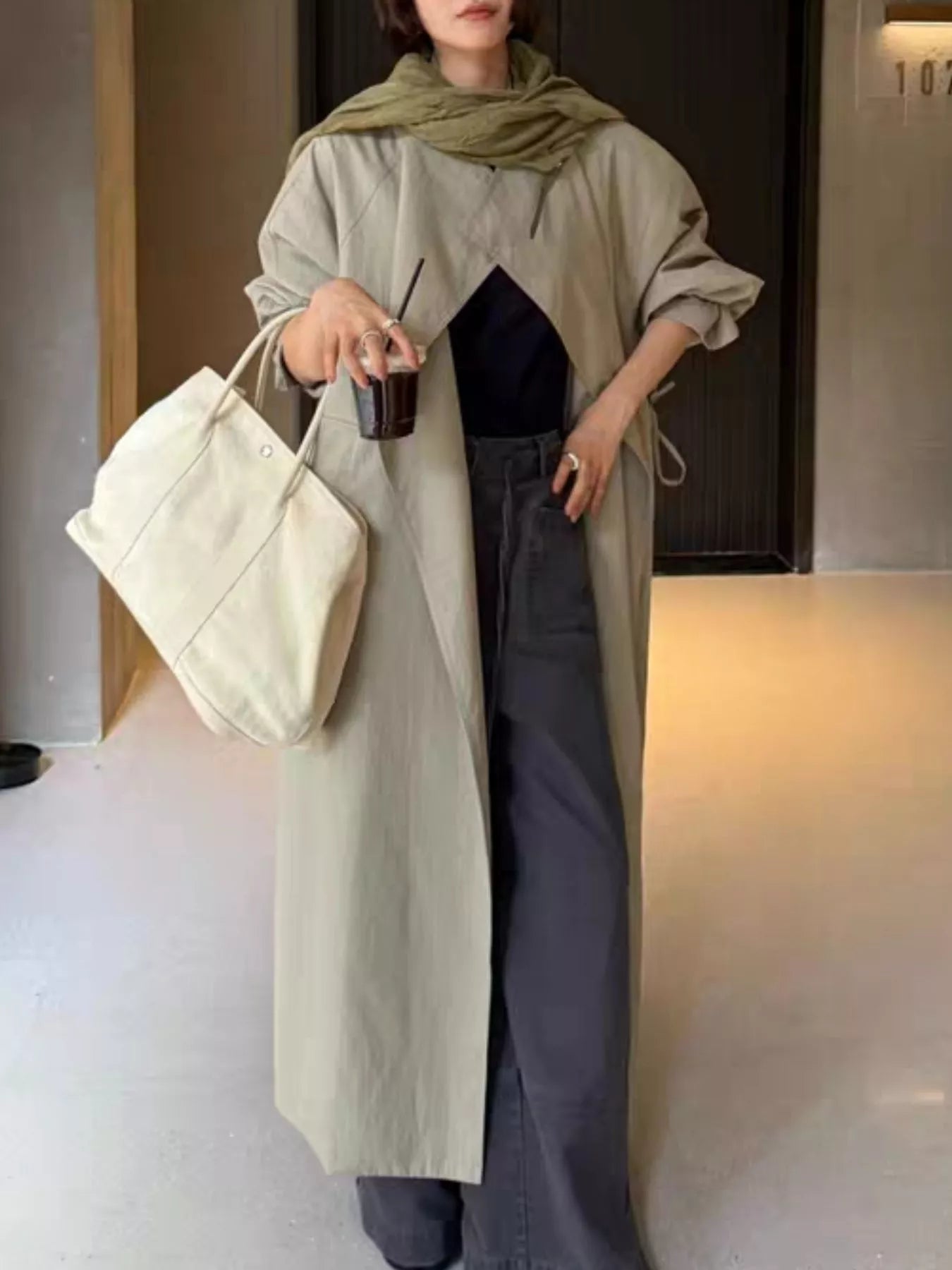 Trendsi Drawstring Open Front Longline Trench Coat -