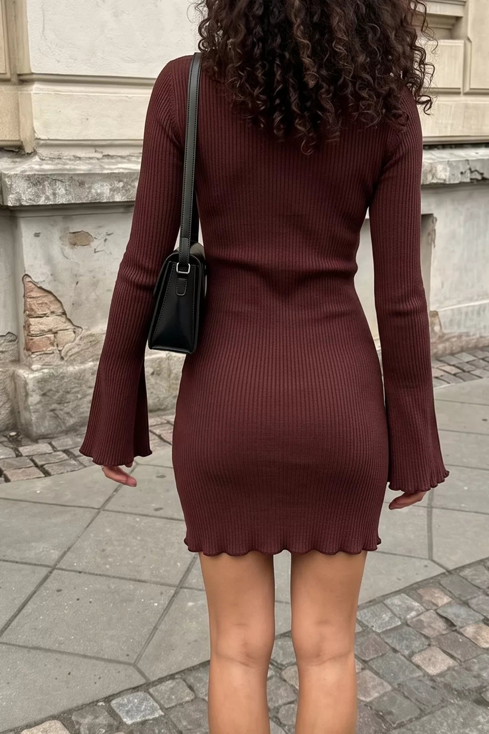 Mock neck ribbed knit bodycon mini dress