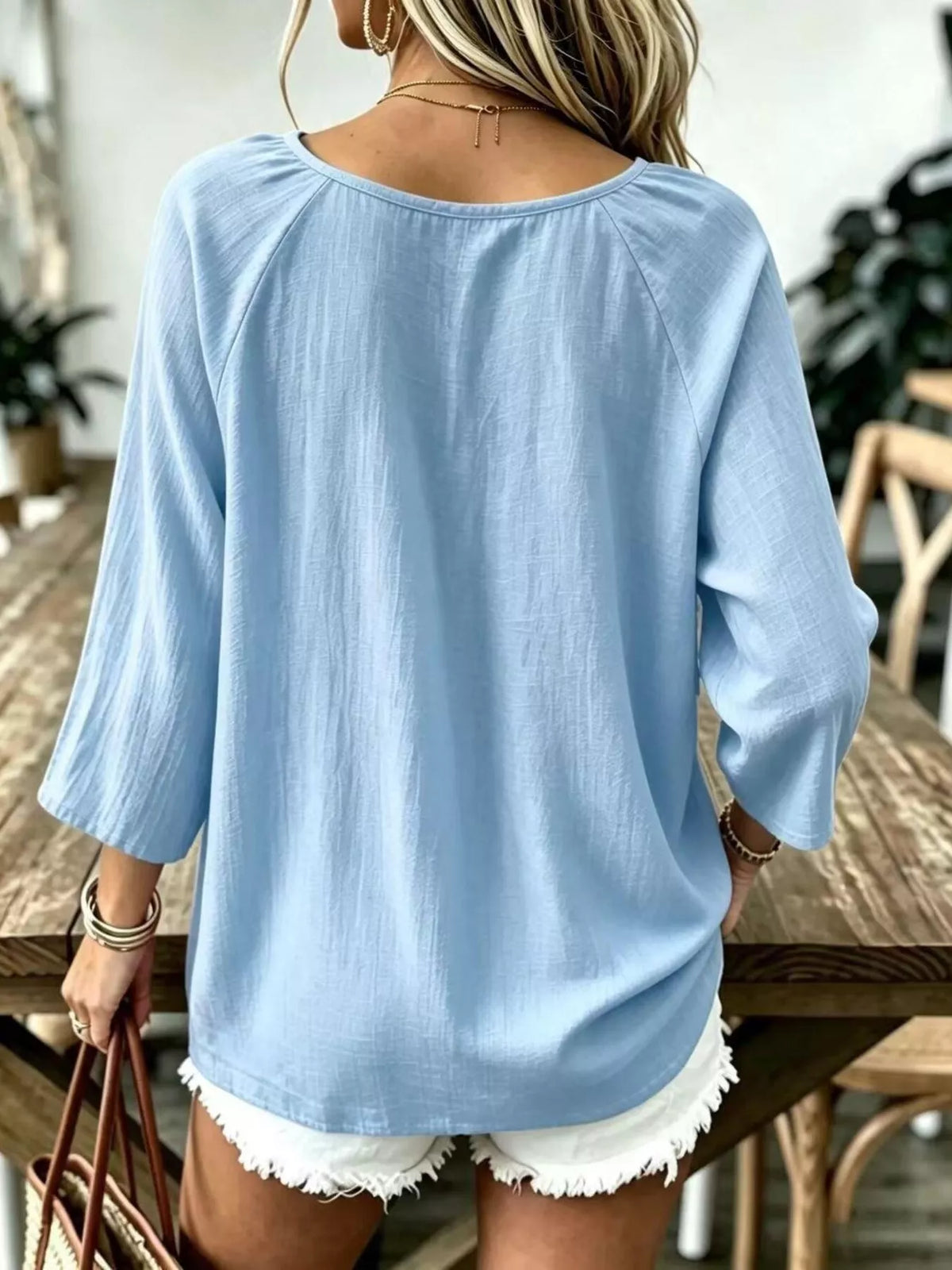 Textured V-Neck Casual T-Shirt, back view
