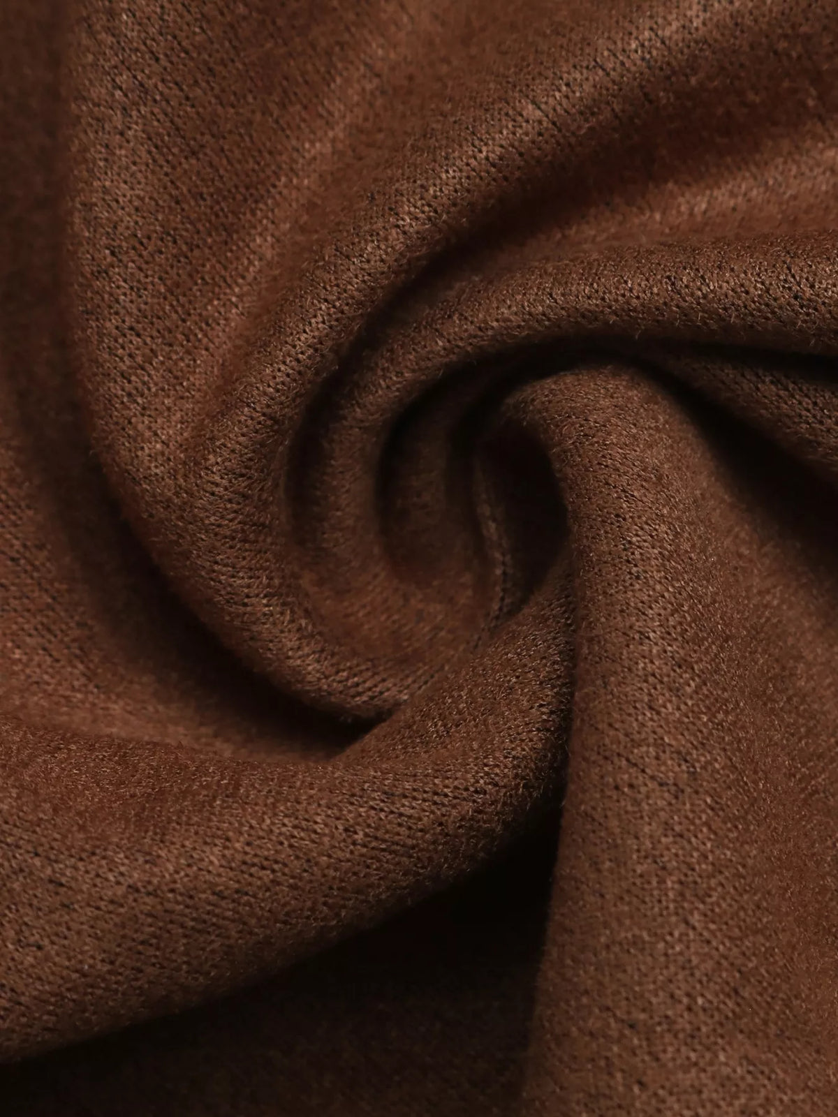 Brown stand collar cropped jacket with decorative buttons, fabric close-up