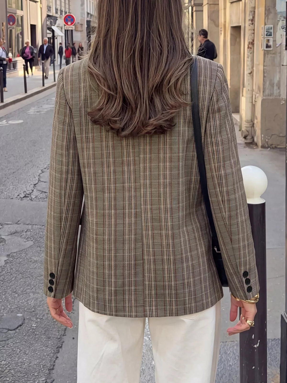 Plaid single-button blazer